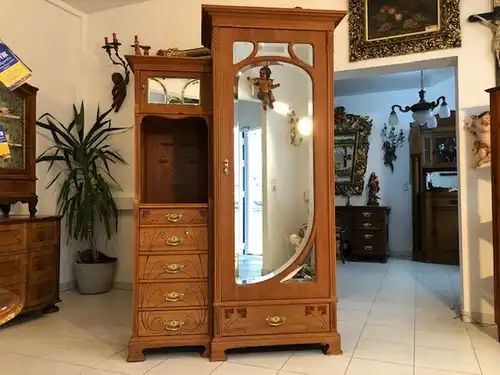 Floraler Jugendstil Spiegelschrank Kleiderkasten Z1040