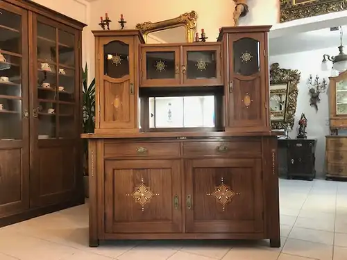 Vitrine Bücherschrank Jugendstil Aufsatzbuffet Original X2758