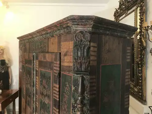 Originaler Biedermeier Bauernschrank bemalt Dielenschrank Bauernkasten W3551