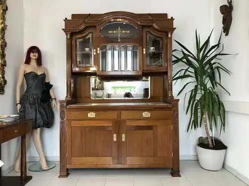 Restaurierte Jugendstil Säulenanrichte Aufsatzbuffet Vitrine Z1625