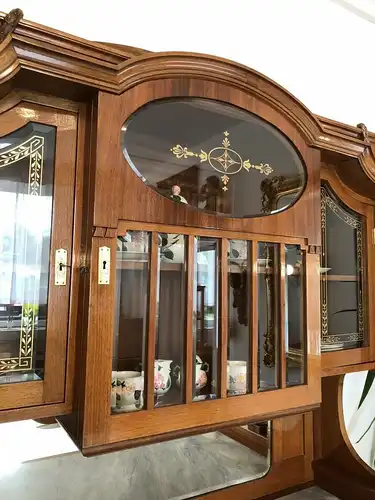 Restaurierte Jugendstil Säulenanrichte Aufsatzbuffet Vitrine Z1625