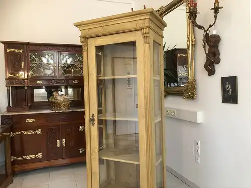 Schmaler Gründerzeit Vitrinenschrank Bücherschrank Vitrine Naturholz E1308