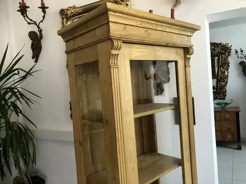 Schmaler Gründerzeit Vitrinenschrank Bücherschrank Vitrine Naturholz E1308
