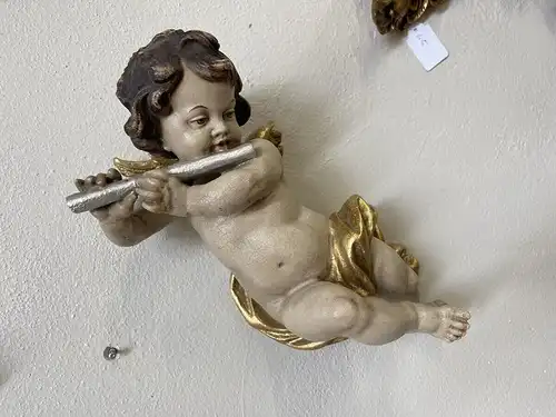 hübsche Engelsfigur Putto Holzfigur Holzschnitzerei i1704