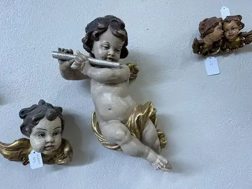 hübsche Engelsfigur Putto Holzfigur Holzschnitzerei i1704