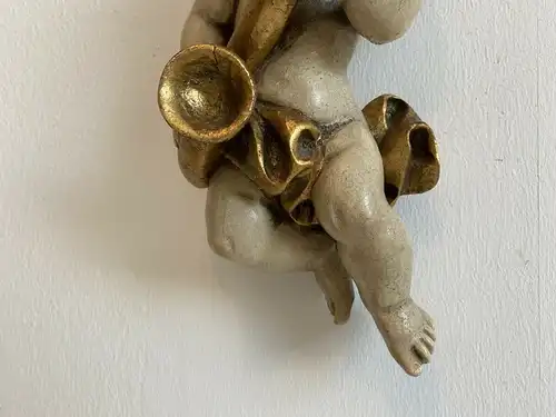 hübsche Engelsfigur Putto Holzfigur Holzschnitzerei E1951