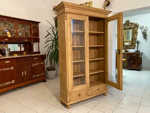 Bäuerliche Vitrine Bauernvitrine Naturholz Bücherschrank B2048