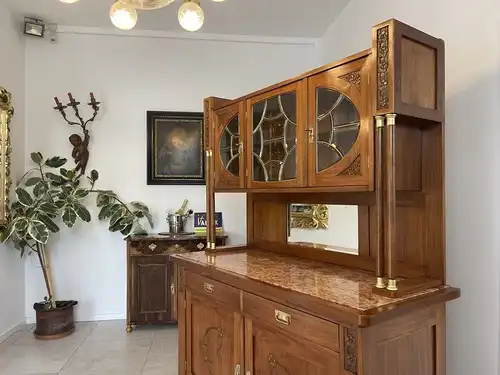 Jugendstil Aufsatzbuffet Bücherschrank Restauriert B1522