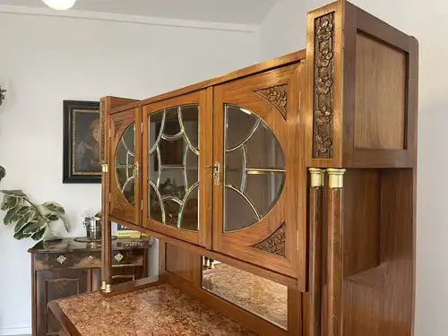 Jugendstil Aufsatzbuffet Bücherschrank Restauriert B1522