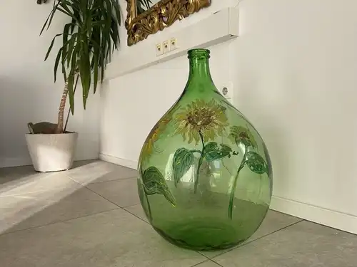 Alte Glasflasche Weinballon, Gärballon, mundgelasen B1702