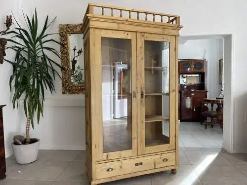 Jugendstil Vitrine Naturholz Bücherschrank Bauernschrank A4250