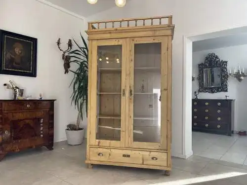 Jugendstil Vitrine Naturholz Bücherschrank Bauernschrank A4250