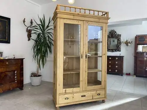 Jugendstil Vitrine Naturholz Bücherschrank Bauernschrank A4250