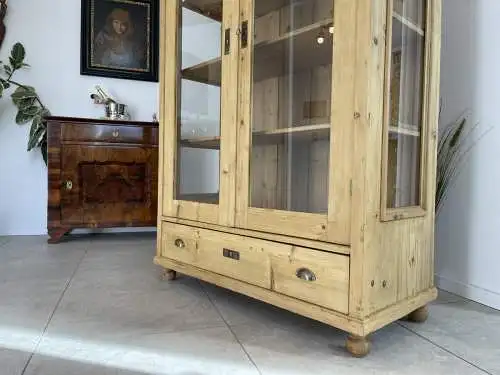 Jugendstil Vitrine Naturholz Bücherschrank Bauernschrank A4250