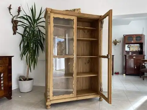 Biedermeier Vitrine Naturholz Bücherschrank Bauernschrank A4249