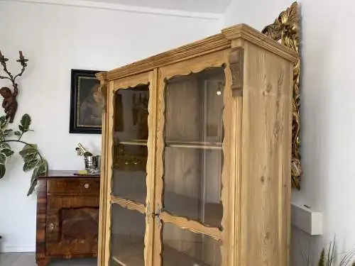 Biedermeier Vitrine Naturholz Bücherschrank Bauernschrank A4249