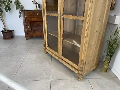 Biedermeier Vitrine Naturholz Bücherschrank Bauernschrank A4249