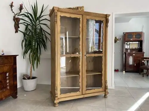 Biedermeier Vitrine Naturholz Bücherschrank Bauernschrank A4249