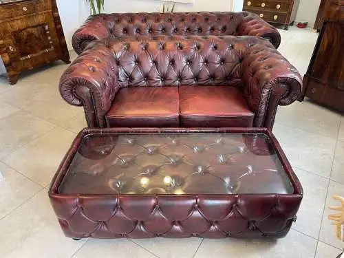 Exclusiver Chesterfield Couchtisch Oxblood Red A4288
