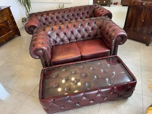 Exclusiver Chesterfield Couchtisch Oxblood Red A4288