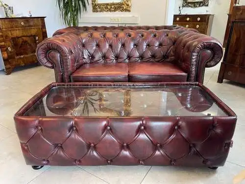 Exclusiver Chesterfield Couchtisch Oxblood Red A4288