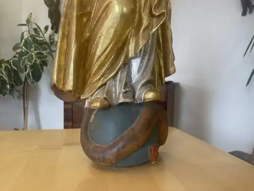 Originale Holzfigur gefaßte Madonna mIt Kind Barockfigur A4273