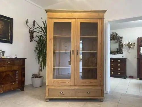 Jugendstil Vitrine Naturholz Bücherschrank Bauernschrank A4282