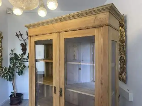 Jugendstil Vitrine Naturholz Bücherschrank Bauernschrank A4282