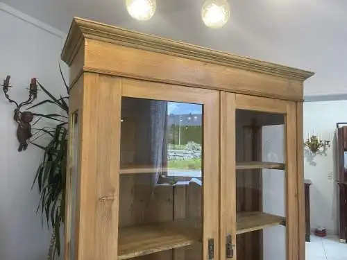 Jugendstil Vitrine Naturholz Bücherschrank Bauernschrank A4282