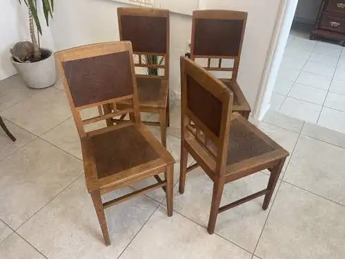 4 Stück Jugendstil Sessel Stuhl Eichenholz A4330