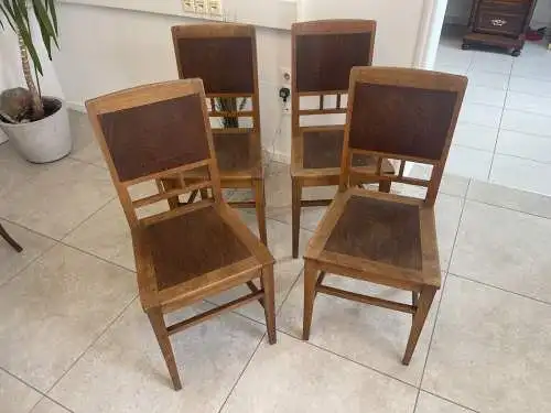4 Stück Jugendstil Sessel Stuhl Eichenholz A4330