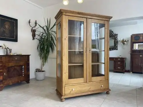 Bäuerliche Vitrine Bauernvitrine Naturholz Bücherschrank A4349