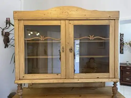 Bäuerliche Aufsatzkommode Vitrinenschrank A4348