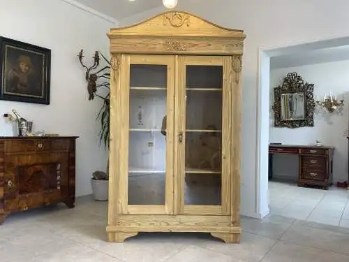 Jugendstil Vitrine Naturholz Bücherschrank Bauernschrank A4396