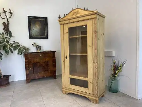 Biedermeier Vitrine Naturholz Bücherschrank Bauernschrank  A4403