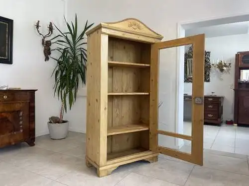 Biedermeier Vitrine Naturholz Bücherschrank Bauernschrank  A4403