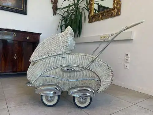 Vintage Wicker Kinderwagen Buggy Korbpuppen Wagen Stin01