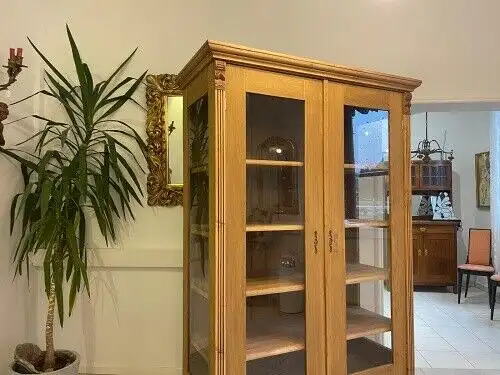 bäuerliche Vitrine Bauernvitrine Bauernschrank Naturholz Bücherschrank A5132