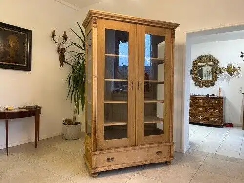 bäuerliche Vitrine Bauernvitrine Bauernschrank Naturholz Bücherschrank A5132