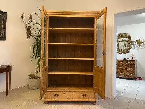 bäuerliche Vitrine Bauernvitrine Bauernschrank Naturholz Bücherschrank E1892