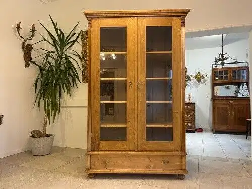 Bäuerliche Vitrine Bauernvitrine Bauernschrank Naturholz Bücherschrank A5129