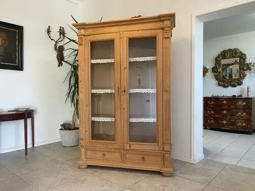 Bäuerliche Vitrine Naturholz Bücherschrank A4271