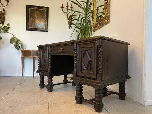 Jugendstil Schreibtisch Sekretär Freisteher Schwarz A4438