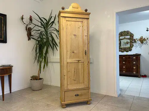 Schmaler 1 türiger Bauernschrank Jugendstil Naturholzschrank A2080