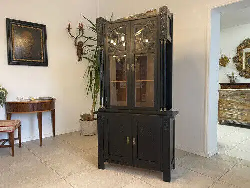 Traum Jugendstil Kredenz Bücherschrank Beschnitzt G1044