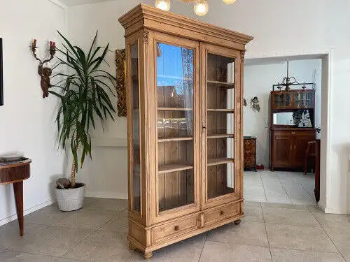 Bäuerliche Vitrine Bauernvitrine Naturholz Bücherschrank G1106