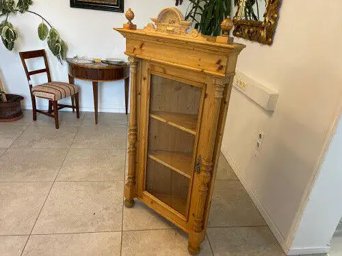 Bäuerlicher Eckschrank Eckvitrine Naturholz G1083