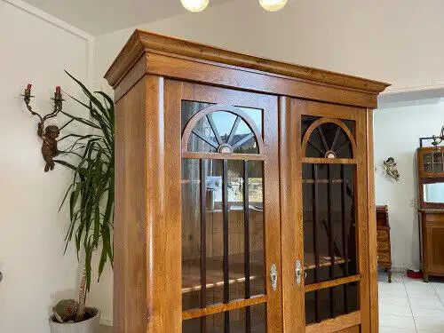 SALE Biedermeier Vitrine Bücherschrank Sammlervitrine Eichenholz Antiquität G113