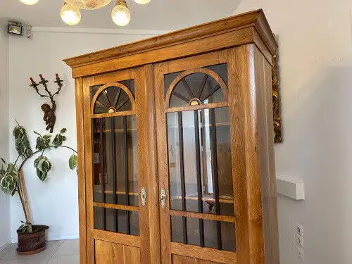 SALE Biedermeier Vitrine Bücherschrank Sammlervitrine Eichenholz Antiquität G113