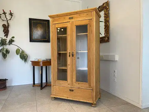 Bäuerliche Vitrine Bauernvitrine Bauernschrank Naturholz Bücherschrank G1212